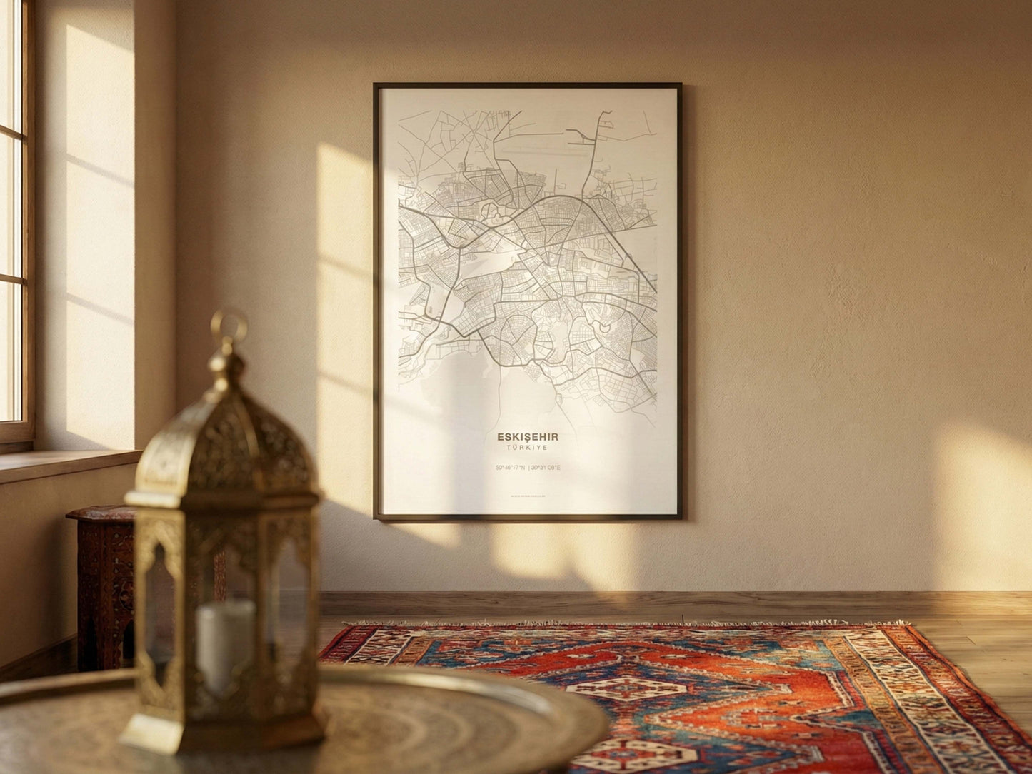Minimal Eskişehir Haritası — Premium Şehir Duvar Sanatı