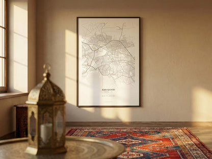 Minimal Eskişehir Haritası — Premium Şehir Duvar Sanatı