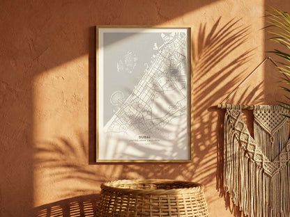 Minimal Dubai Haritası — Premium Şehir Duvar Sanatı