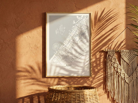 Minimal Dubai Haritası — Premium Şehir Duvar Sanatı