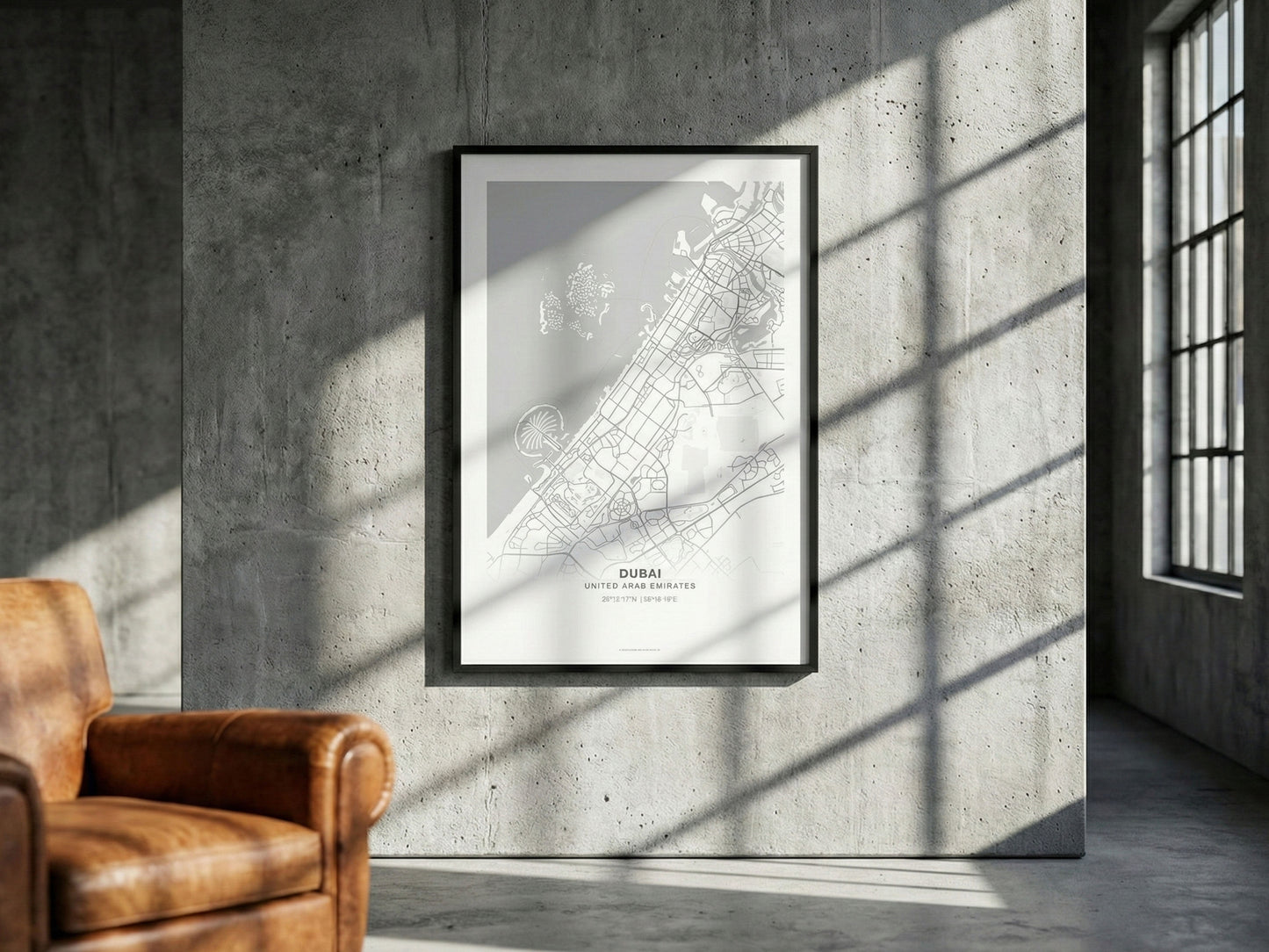 Minimal Dubai Haritası — Premium Şehir Duvar Sanatı