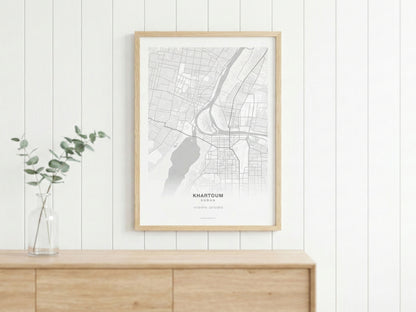 Minimal Hartum Haritası — Premium Şehir Duvar Sanatı