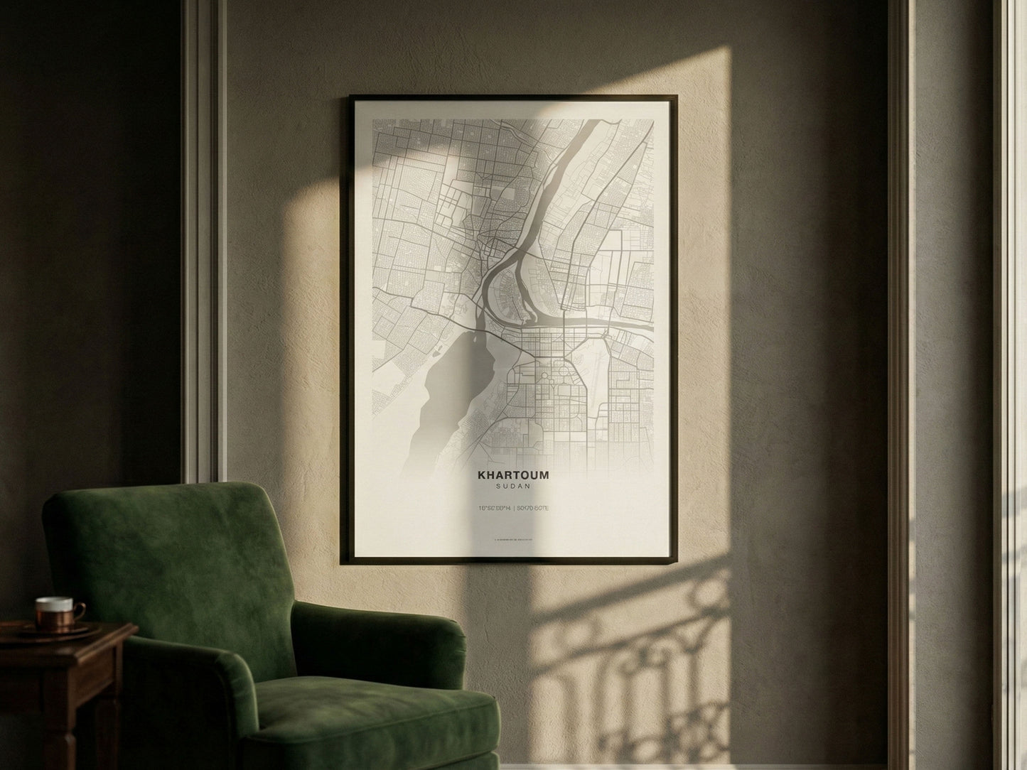 Minimal Hartum Haritası — Premium Şehir Duvar Sanatı
