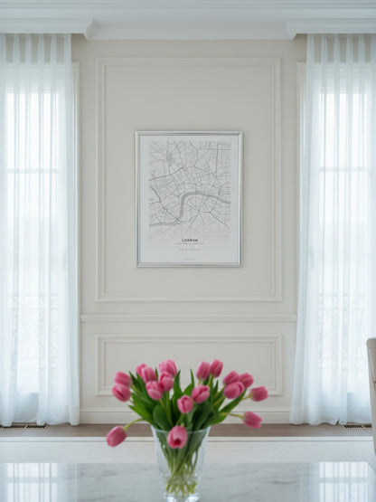 Minimal Londra Haritası — Premium Şehir Duvar Sanatı